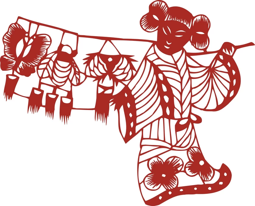 中国风中式传统喜庆民俗人物动物窗花剪纸插画边框AI矢量PNG素材【2665】